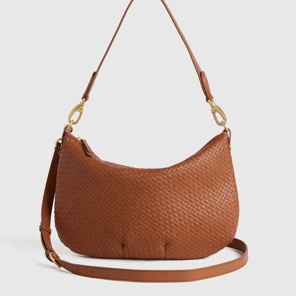 Quince Italian Leather Convertible Crescent Handwoven Shoulder Bag